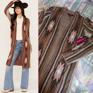 Rock & Roll Denim Southwestern Long Duster Cardigan Sweater